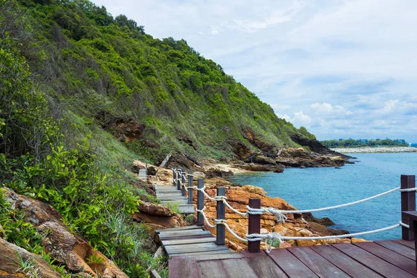 Puente Madera Una Playa Tropical Isla Con Cielo Azul Khao —  Fotos de Stock