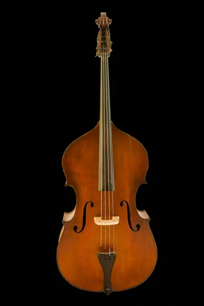 在黑色背景上隔离的老式中提琴的前视图 剪切路径 — 图库照片