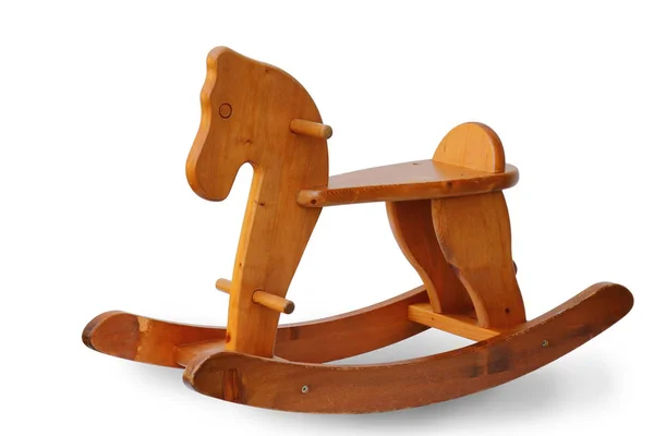 Wood toy rocking horse chair isolated clipping path. Royalty Free Stock Photos