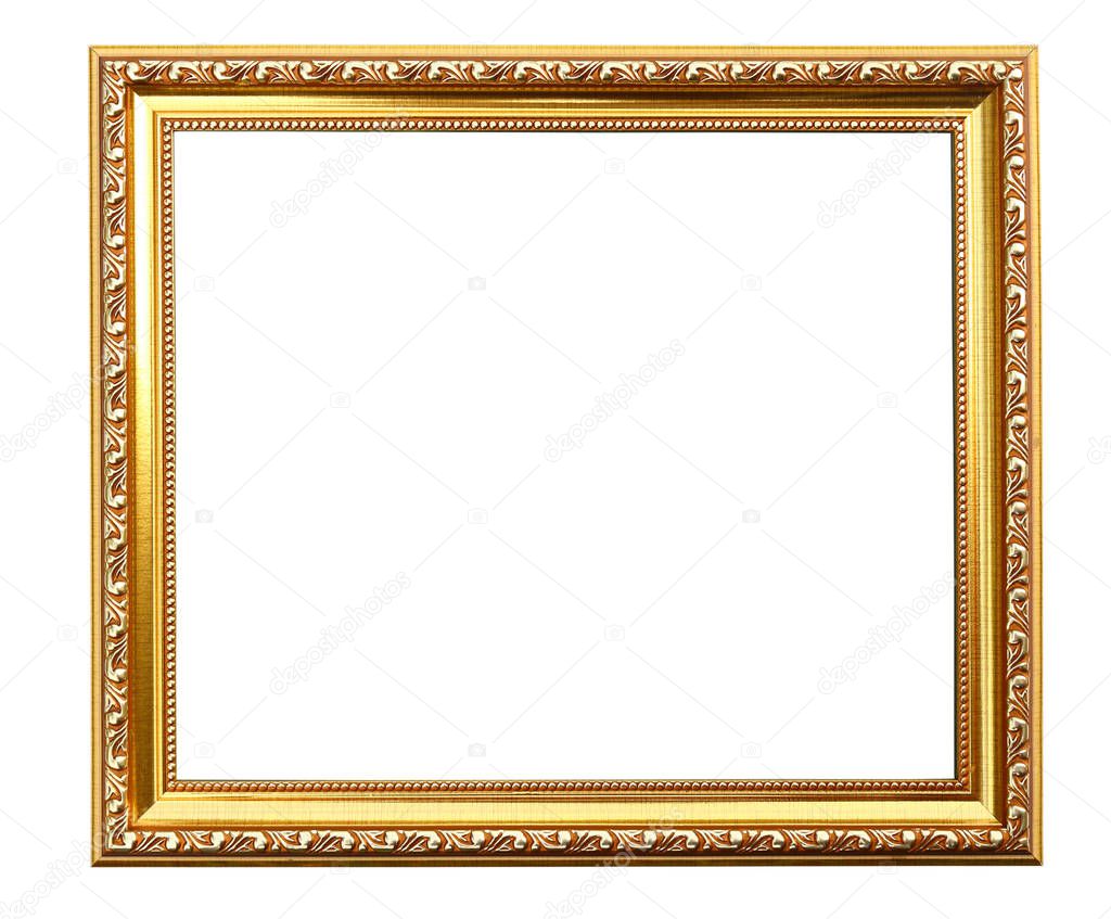 Golden photo frame isolated with path.