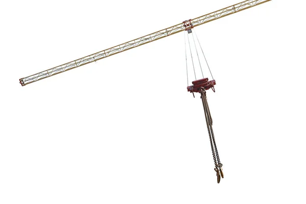 Fragmento de una flecha de una grúa con un gancho en cables y cadenas —  Fotos de Stock