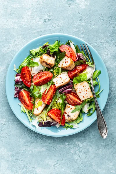 Taze Sebze Ile Tavuk Göğsü Salatası Üst Görünüm Bir Metin — Stok fotoğraf