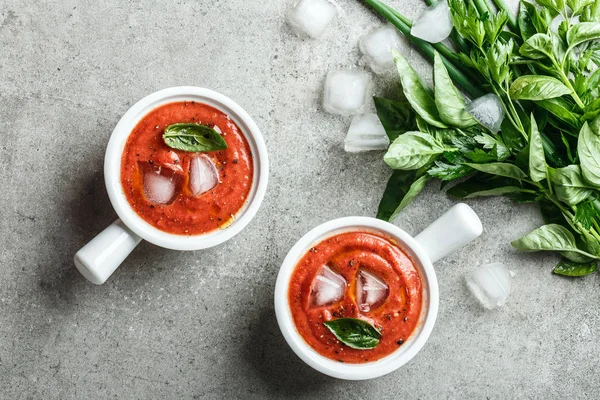 加兹帕乔汤 新鲜的生蔬菜的传统西班牙冷番茄汤 — 图库照片