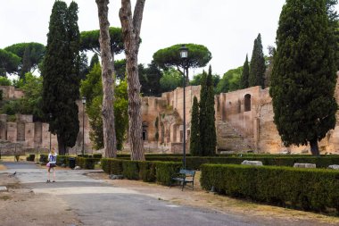 Roma, İtalya - 1 Eylül 2017: Hamamlar, Caracalla (Terme di Caracalla), bir zaman Roma İmparatorluğu'nun Roma Hamam en önemli kalıntıları.