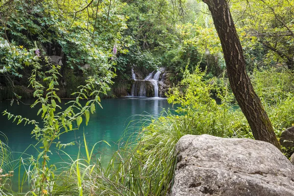 Montanha Lago Cachoeira Polilimnio Área Messinia Grécia — Fotografia de Stock