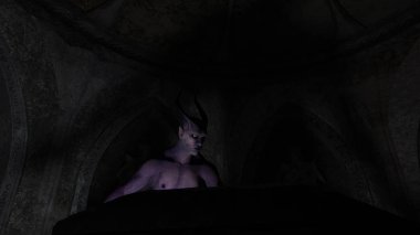 Fallen angel satan in a crypt - 3d rendering clipart