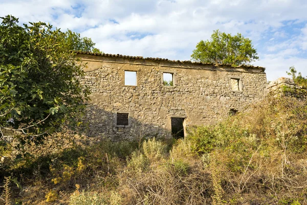 Vecchia Casa Abbandonata Pietra Nella Vecchia Perithia Pantokrator Mountain Isola — Foto Stock