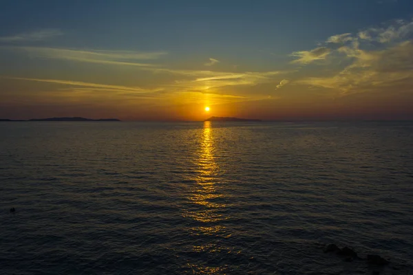 Schöner Sonnenuntergang Strand Von Logas Dorf Peroulades Auf Der Insel — Stockfoto