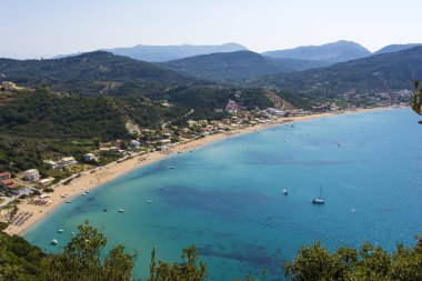 Panoramik Ag. Georgios Pagon Corfu Island, Yunanistan.