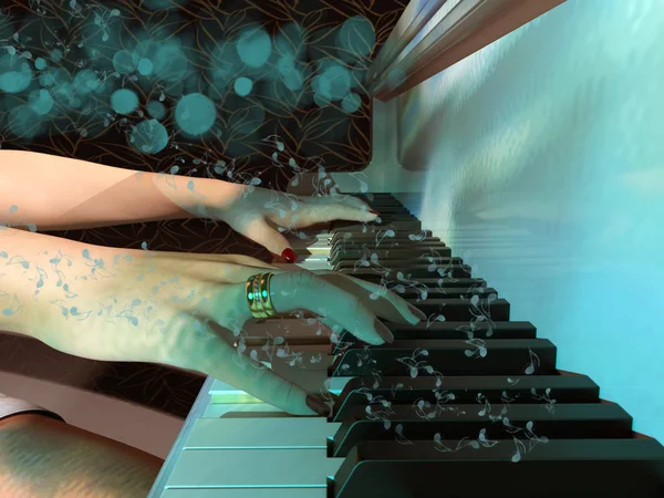 Gros Plan Une Femme Jouant Clavier Piano Rendu — Photo