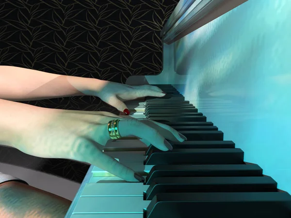 Primo Piano Una Donna Che Suona Una Tastiera Pianoforte Rendering — Foto Stock