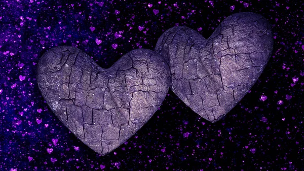 Two Heart Shaped Rocks Een Donkere Achtergrond Met Hartjes Rendering — Stockfoto