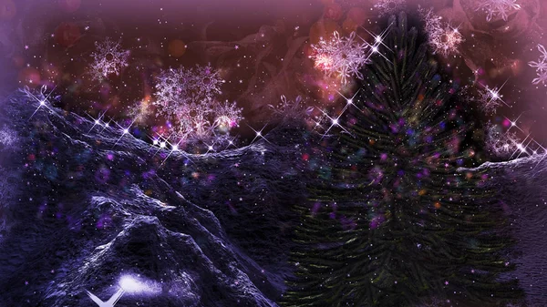 Рождественский Зимний Пейзаж Горах Снежинками Рендеринг — стоковое фото