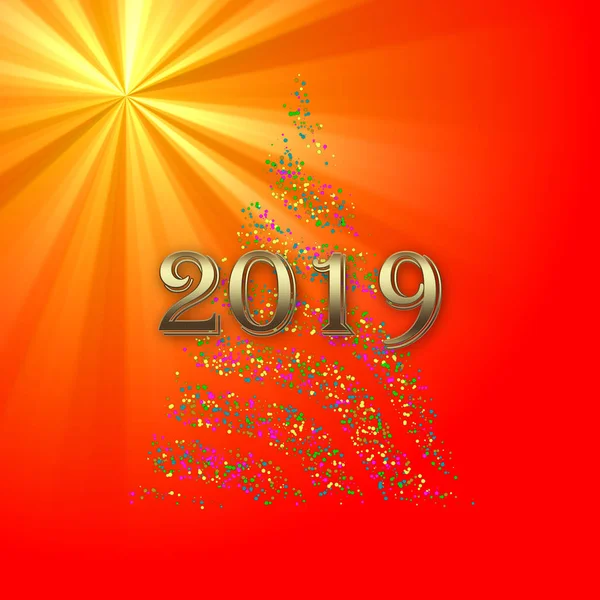 Nový Rok Vánoční Strom Bokeh Pozadí Zlatých Paprsků — Stock fotografie