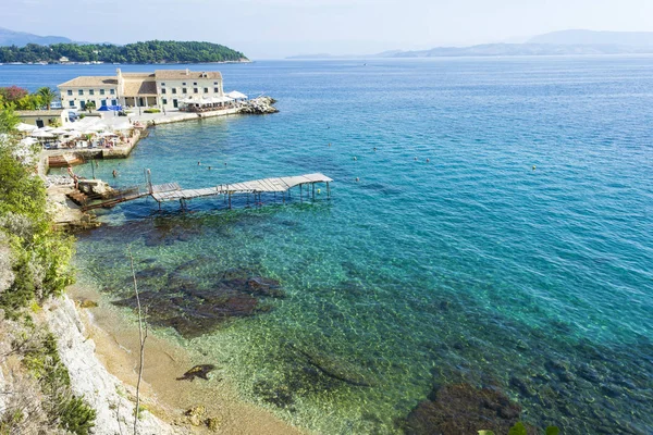 Uitzicht Corfu Strand Hoofdstad Van Corfu Eiland Griekenland Corfu Een — Stockfoto