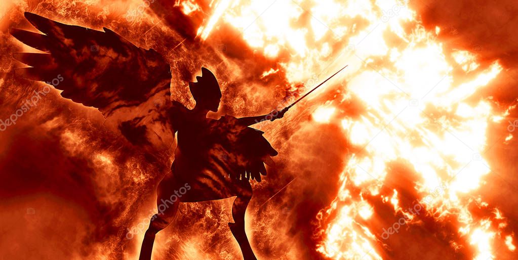 Illustration of diabolic demon in hell - 3D rendering