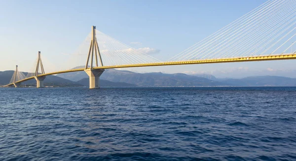 Cable-stayed suspension bridge crossing Corinth Gulf strait, Greece