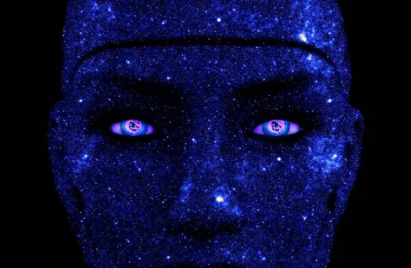 Female robot face made from stars