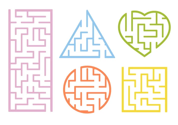 A set of mazes. Cartoon style. Visual worksheets. Activity page. Game for kids. Puzzle for children. Maze conundrum. Color vector illustration.