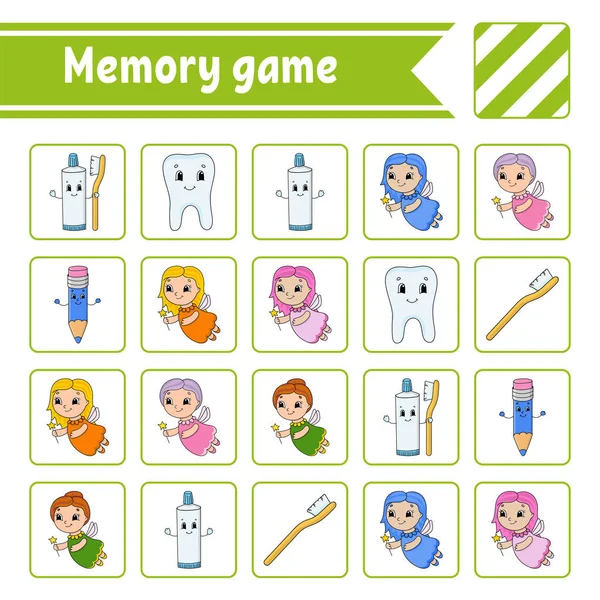 Memory game for kids. Education developing worksheet. Activity page with pictures. Puzzle game for children. Logical thinking training. Isolated vector illustration. Funny character. Cartoon style.