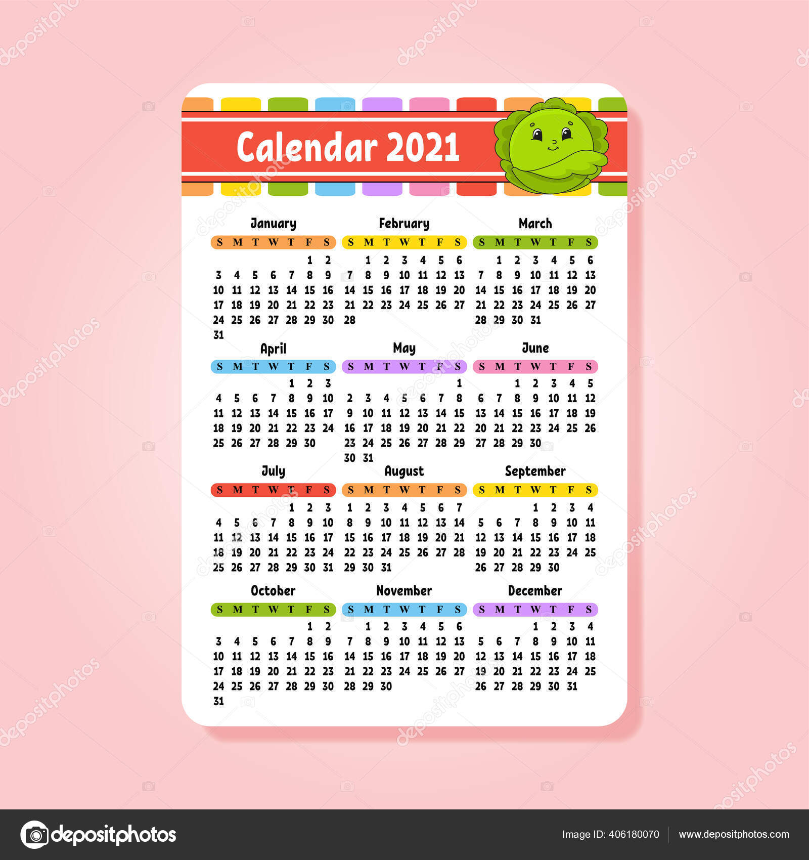 Kalender Untuk Tahun 2020 Dengan Karakter Yang Lucu Fun Dan Stok Vektor C Platypusmi86 406180070