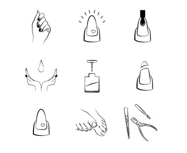 nails icons set manicure vector clipart