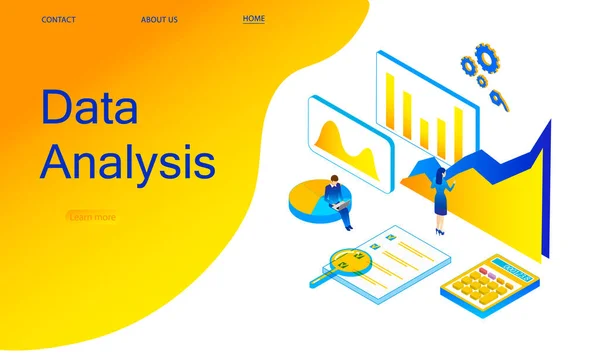 Gente Hace Estadísticas Análisis Datos Gráficos Vista Isométrica — Archivo Imágenes Vectoriales