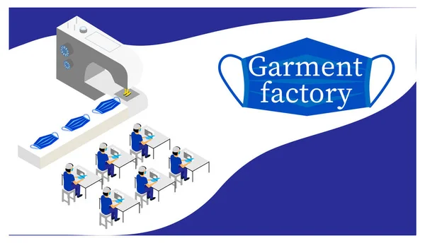 Dikiş fabrikası, maske üretimi. Isometric.