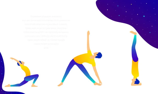Bir adam çeşitli pozlarda yoga yapıyor. Gradyanı olan web sitesi tasarımı veya simgeleri.