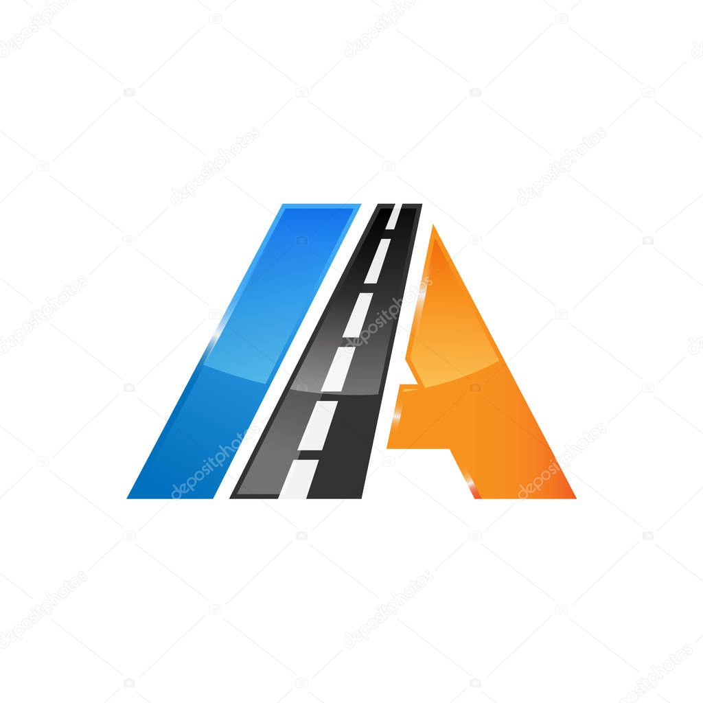 Letter A road construction creative symbol layout. Paving logo design concept