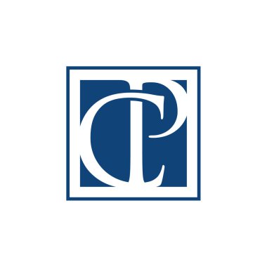 CP mektup ilk alfabe Logo tasarım şablonu öğesi. Kare arka plan şekli ile soyut Cp mektup logo