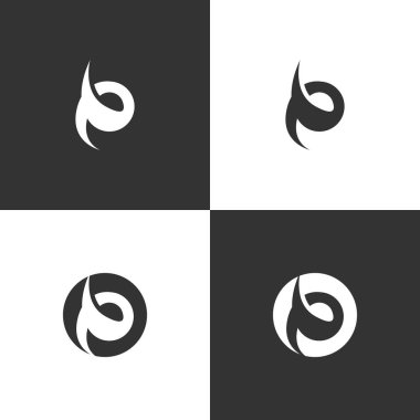 Siyah ve beyaz arka planda kabile tarzı vektör tasarımı ile soyut mektup P logosu