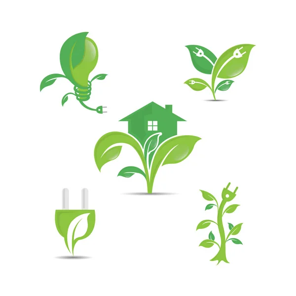 緑のエコロジーベクトルロゴアイコン クリーンな環境 リサイクルプロセス 再生可能エネルギーのピクトグラム グリーンエネルギー エコロジー 環境イラストレーション — ストックベクタ
