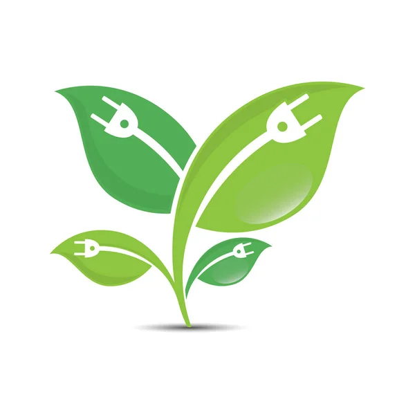 Yeşil Yaprak Logo Eleman Vektör Tasarım Ekoloji Sembolü Negatif Alanda — Stok Vektör