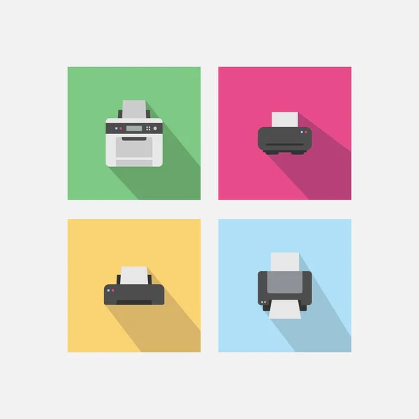 Diseño de vectores de iconos de impresora con largo conjunto de sombras — Vector de stock