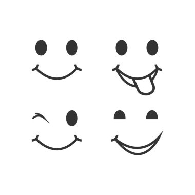 Set of funny smiley faces with different expressions on white ba clipart