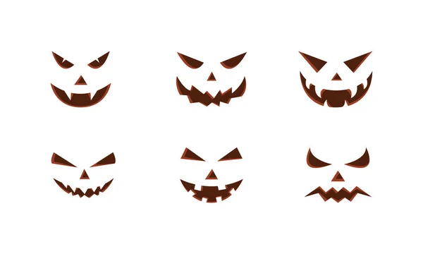 Halloween-Geistergesichter. Gruselige Kürbisteufel lächeln — Stockvektor