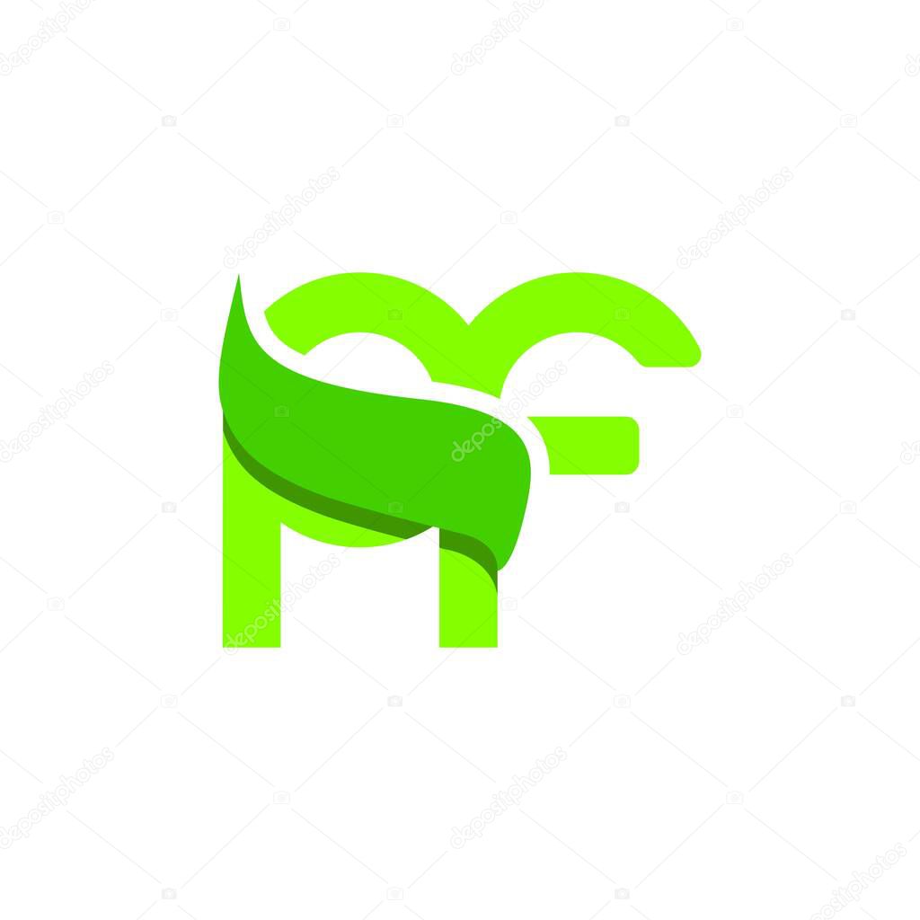 Letter PF green ecology natural logo design concept idea on a white background. Typography logo with leaf on it