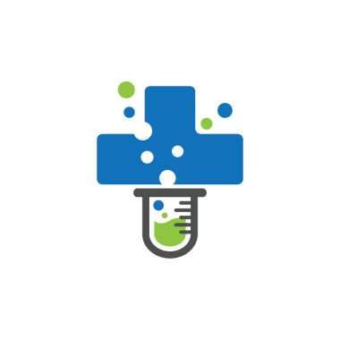 Tıbbi laboratuvarlar bilim teknolojisi eczane logosu tasarım vektörü çizimi