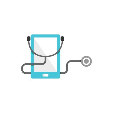 Çevrimiçi akıllı mobil doktor vektör teknolojisi logo tasarım şablonu. Cep telefonu logosu tasarımlı stetoskop