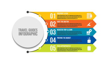 Adımlar ve simge element vektör şablonu ile seyahat rehberleri bilgi