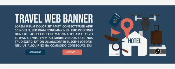Reizen Web Banner Sjabloon Ontwerp Flat Design Stijl Travel Web — Stockvector