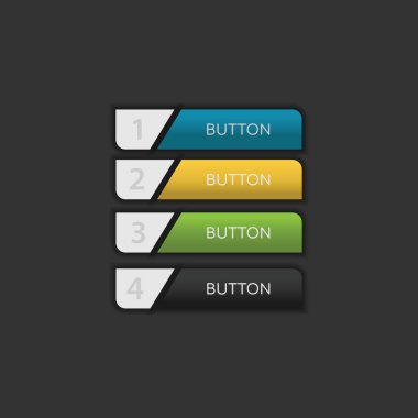 Web düğmeleri düz tasarım. Modern web sitesi için web ve ui uygulama renk düğmesi simgesi. Koyu arkaplanda vektör simgeleri izole edildi