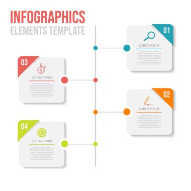 İnfografik tasarım, 4 adımlı yaratıcı konsept. Vektör resimli 4 adım bilgi çizelgesi şablonu