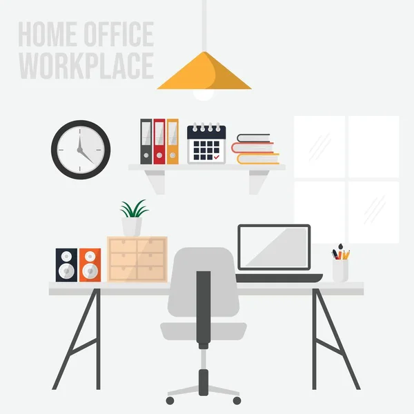 Flachbild Vektorbild Für Home Office Arbeitsplätze Arbeitsraum Home Office Interieur — Stockvektor