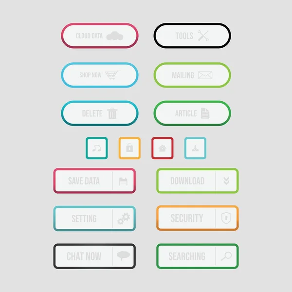 Colorida Colección Botones Diseño Web Con Diseño Plano Web Icono — Archivo Imágenes Vectoriales
