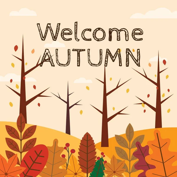 Vítejte Podzim Vektorové Pozadí Podzimní Sezóna Javor Dub Listy Uvítaným — Stockový vektor