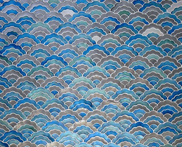 Blauwe Keramische Tegel Mozaïek Naadloze Golf Patroon Textuur Achtergrond — Stockfoto