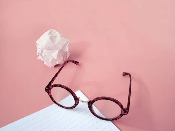 Crumpled Paper Eyeglasses Copy Space Pink Background Business Strategy Concept Royalty Free Stock Images