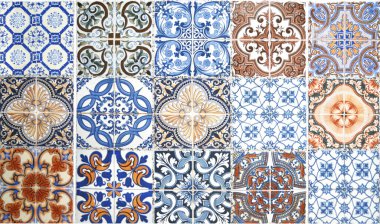 Antika seramik fayanslar desenli duvar dekorasyonu dokusu ve arkaplan.